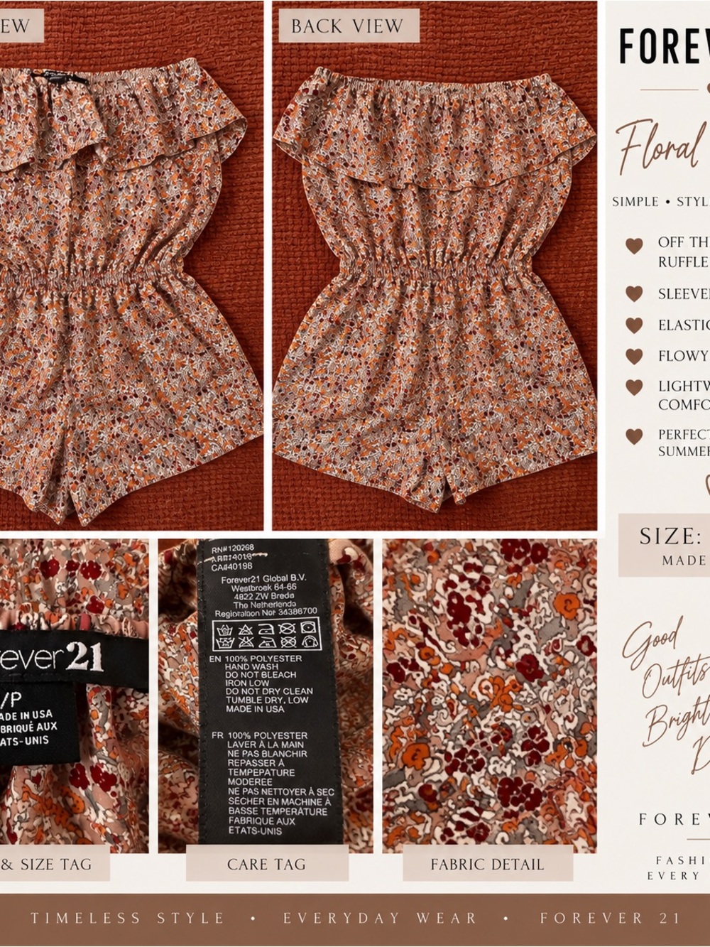 Forever 21 Rust Floral Off-Shoulder Romper